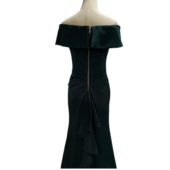 Betsy & Adam Off The Shoulder Pine Green Ruffle Bow Back Gown New Sz 8 USA - Picture 13 of 16
